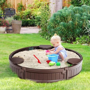 Costway - 120cm Sandbox rund, Sandkasten mit wasserdichter Abdeckung und Bodenauskleidung, Outdoor Sandkiste Platz für 3 Kinder