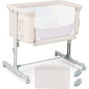 Costway - 3 in 1 Beistellbett & Babywiege & Reisebett, 5-stufig Höhenverstellbares Babybett, 10° Neigung, Kinderbett inkl. Matratze, Tragetasche,