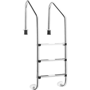 Costway - 3 stufiger Edelstahl Poolleiter, Schwimmbad Leiter bis 150kg belastbar, Einstiegsleiter Silber, Schwimmbadleiter rutschfest, Einbauleiter