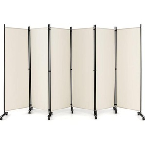 COSTWAY 334,5 x 172 cm Raumteiler auf Rollen, Paravent 6-teilig, Trennwand faltbar, aus Stoff, Sichtschutz für mehr Privatsphäre und Flexibilität