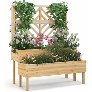 Costway - Blumenkasten mit Spalier aus Tannenholz, Gartenspalier mit 2 Rankkästen, Pflanzkasten für Kletterpflanzen, Hochbeet mit Rankgitter &