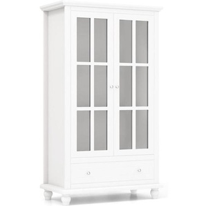 Costway - Bücherschrank, Vitrinenschrank mit Türen aus gehärtetem Glas, verstellbarem Regal & Schublade, Büroschrank, Aktenschrank für Heimbüro und