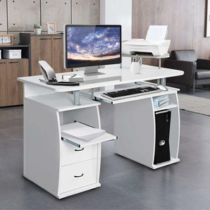 Costway - Computertisch Schreibtisch Buerotisch Arbeitstisch PC-Tisch mit Tastaturauszug Druckerablage Schubladen Weiss