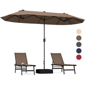 Costway - Doppelsonnenschirm mit Ständer 400x200cm, Sonnenschirm Groß xxl, upf 50+, Gartenschirm mit Kurbel, Terrassenschirm, Marktschirm für Garten,