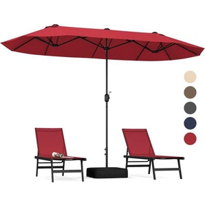 Costway - Doppelsonnenschirm mit Ständer 400x200cm, Sonnenschirm Groß xxl, upf 50+, Gartenschirm mit Kurbel, Terrassenschirm, Marktschirm für Garten,