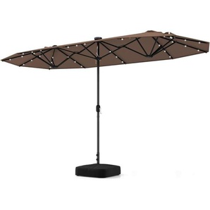 COSTWAY Doppelsonnenschirm mit Ständer und LED-Leuchten, 400 x 200 cm, Sonnenschirm Groß XXL, UPF 50+, Gartenschirm mit Kurbel, Terrassenschirm,