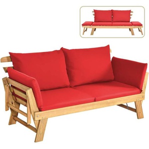 Costway - Gartenbank mit Liegefunktion, Gartensofa mit Auflagen und klappbaren Armlehne, Balkonbank aus Holz, Sitzbank für Garten, Terrasse, Balkon,