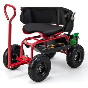 Costway - Gartenwagen mit Rollsitz & ausziehbarem Griff, Mobiler Gartensitz mit Ablage & Korb & Werkzeugtasche & Sitzkissen, 360 ° drehbar