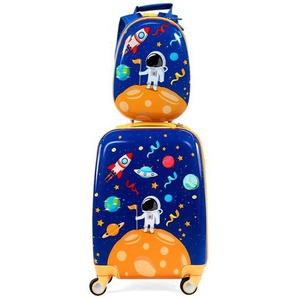 COSTWAY Kindergepaeck Kindertrolley, Kinderkoffer mit Rucksack, Reisekoffer Jungen, Handgepaeck Reisegepaeck Blau