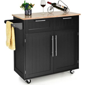 Costway - Kücheninsel mit Arbeitsplatte und Handtuchhalter, Küchenwagen mit 2 Schubladen und Türen, Servierwagen mit Rollen aus Holz, 94 x 45,5 x