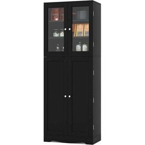Costway - Küchenschrank Holz, Hochschrank mit Glastüren, Küchenbuffet freistehend, Mehrzweckschrank mit Kippschutz, Aufbewahrungsschrank für Küche