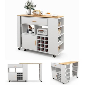Costway - Küchenwagen & Bartisch, Kücheninsel mit verstellbarem Regal, Schublade & Gewürzregal, Weinregal für 12 Flaschen, Küchenschrank rollbar,