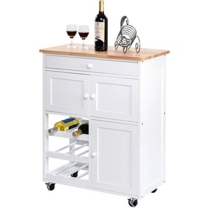 Costway - Küchenwagen Servierwagen Küchentrolley Beistellwagen Küchenregal Küchenschrank Rollwagen Weinregal Weinschrank Holz weiss