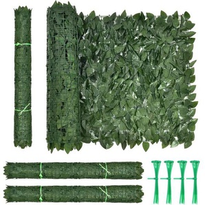 COSTWAY Künstliches Pflanzenwand, 300 x 100 cm künstliche Hecke, Efeublaettern Sichtschutz Heckenpflanze Windschutz für Garten Dekor, Zaun mit 24