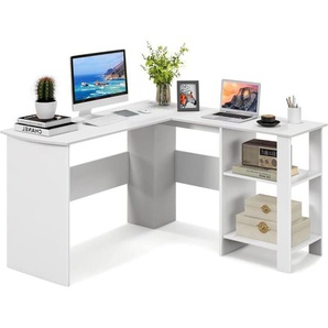 Costway - Schreibtisch L-Form, Eckschreibtisch mit 2 Kabellöchern & Ablagefächern, Ecktisch, Computertisch, Bürotisch für Zuhause oder Büro, 130 x