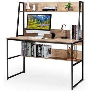COSTWAY Schreibtisch mit Ablage, Computertisch aus Holz mit Metallrahmen & verstellbaren Fußpads, Arbeitstisch mit offenem Bücherregal, 120 x 57 x