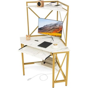 Costway - Schreibtisch mit Ladestation, Eck Computertisch mit Tastaturablage & 2 Ablagen, Bürotisch Metallrahmen, Arbeitstisch für Homeoffice, 80 x