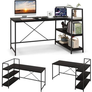 Costway - Schreibtisch mit Regalen, Computertisch L-förmig, Eckschreibtisch Bürotisch PC-Tisch Holz, Arbeitstisch Metallgestell, für Home Office,