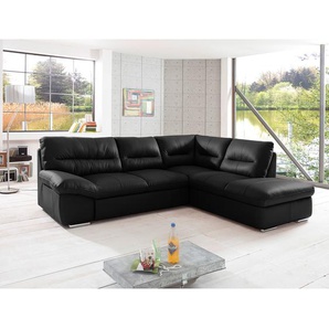 Ecksofa mit Ottomane Schwarz Echtleder Ramsa 268 x 87 x 216cm Ottomane davorstehend rechts Bettkasten/Schlaffunktion Modern