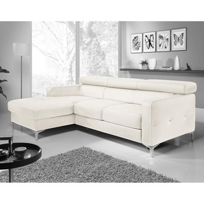 Ecksofa Kunstleder Weiß/Weiß Kunstleder 226 x 74 x 169cm Longchair davorstehend links Bettkasten/Schlaffunktion Modern