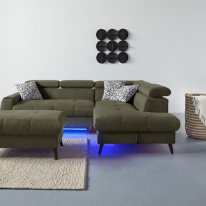 COTTA Ecksofa Mia L-Form mit 3 Zierkissen, wahlweise mit Bettfunktion, Bettkasten, Beleuchtung & Wireless-Charger