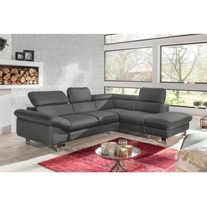 Ecksofa Kunstleder Grau/Dunkelgrau Kunstleder 266 x 73 x 214cm Longchair davorstehend rechts Relaxfunktion Modern