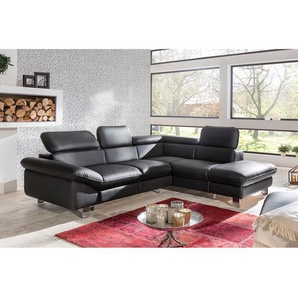 Ecksofa Kunstleder Schwarz/Schwarz Kunstleder 266 x 91 x 214cm Longchair davorstehend rechts Bettkasten/Schlaffunktion/Relaxfunktion Modern