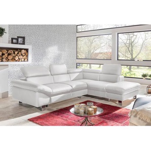 Ecksofa Kunstleder Weiß/Weiß Kunstleder 266 x 91 x 214cm Longchair davorstehend rechts Bettkasten/Schlaffunktion/Relaxfunktion Modern
