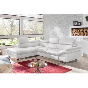 Ecksofa Kunstleder Weiß/Weiß Kunstleder 266 x 91 x 214cm Longchair davorstehend links Bettkasten/Schlaffunktion/Relaxfunktion Modern