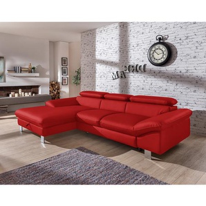 Ecksofa Kunstleder Rot/Zinnober Kunstleder Piera 268 x 73 x 169cm Longchair davorstehend links ohne Schlaffunktion Modern