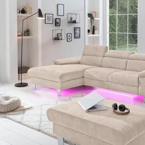 COTTA Polstergarnitur Komaris, (Set), bestehend aus Ecksofa und Hocker, mit Kopfteilverstellung