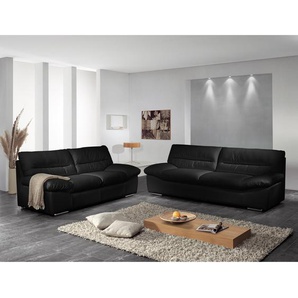 Sofa 3-Sitzer Schwarz/Schwarz Echtleder Ramsa 231 x 87 x 100cm Modern