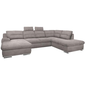 Wohnlandschaft Rollin Braun/Cappuccino Webstoff 334 x 88 x 218cm Longchair davorstehend links / Ottomane rechts Bettkasten/Schlaffunktion