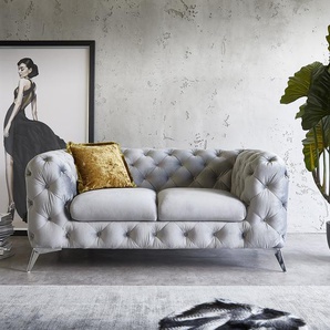 Couch Corleone 185x97 cm Samt Grau Chrome 2-Sitzer Sofa, 2 Sitzer