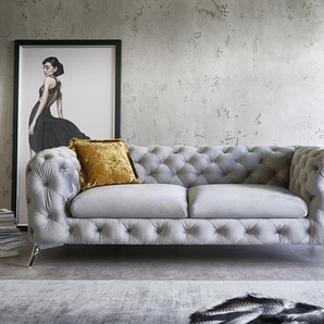 Couch Corleone 225x97 cm Samt Grau 3-Sitzer Sofa, 3 Sitzer