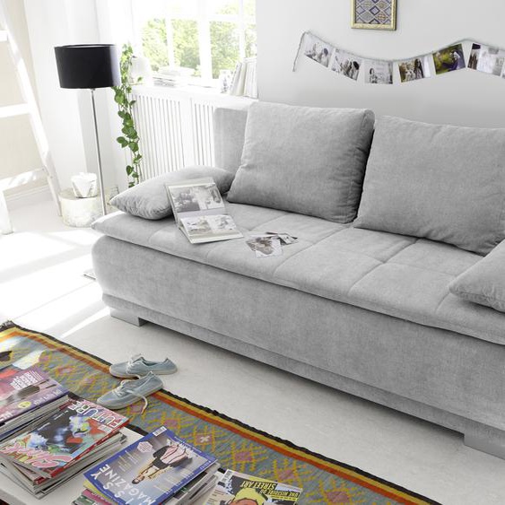 Couch Sofa Zweisitzer LUIGI Schlafcouch Schlafsofa ausziehbar silber 208cm