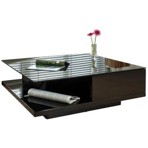 Couchtisch 100x100x36 cm, schwarz, 8 mm Glasplatte, Schubladen mit Soft Close - Wohnzimmertisch, Sofatisch