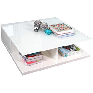 Couchtisch 100x100x36 cm, weiß, hochglanz lackiert, 8 mm Glasplatte - Wohnzimmertisch, Sofatisch