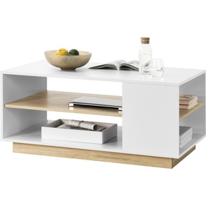 Couchtisch 100x60x46cm mit 2 Ablagen Wohnzimmertisch Sofatisch Spanplatte Kaffeetisch Weiß / Eiche [en.casa]