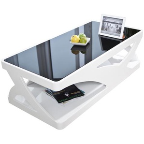 Couchtisch 120x60x38 cm, weiß/schwarz, hochglanz lackiert, 10 mm Glasplatte - Wohnzimmertisch, Sofatisch