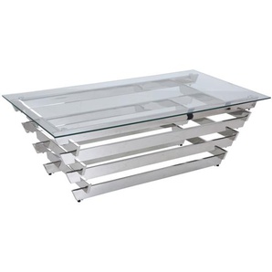 Couchtisch 130x70 cm, Silber/Klarglas, mit Design-Gestell aus Stainless Steel - Wohnzimmertisch, Sofatisch