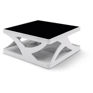 Couchtisch 90x90 cm, weiß/schwarz, hochglanz lackiert, 10 mm Glasplatte - Wohnzimmertisch, Sofatisch