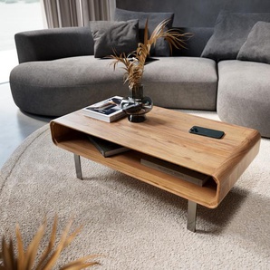 Couchtisch Anaya 100x50 cm Akazie Natur 1 Fach L-Fuß Edelstahl, Couchtische