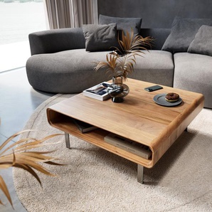 Couchtisch Anaya 90x90 cm Akazie Natur 1 Fach L-Fuß Edelstahl, Couchtische