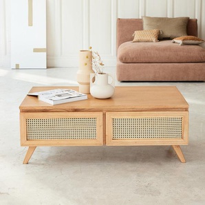 Couchtisch aus massivem Mindi-Holz und Geflecht 110 cm