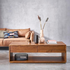 Couchtisch aus massivem Mindi-Holz, Walnuss-Finish 140 cm