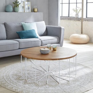 Couchtisch aus massivem Teakholz und Metall Ø 100 cm