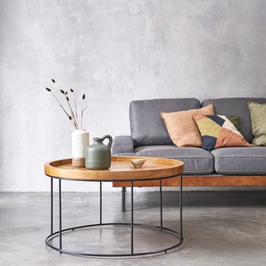 Couchtisch aus massivem Teakholz und Metall Ø 80 cm