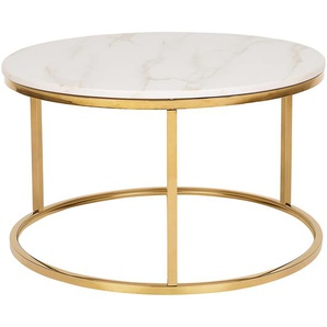 Couchtisch Beige mit Gold Stahlbeinen Poliert Marmor Optik Tischplatte Glänzend Rund Modern