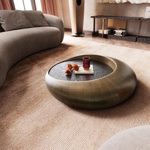 Couchtisch Blaise 100x100 cm Metallic Gold mit Reliefglas Taupe, Couchtische